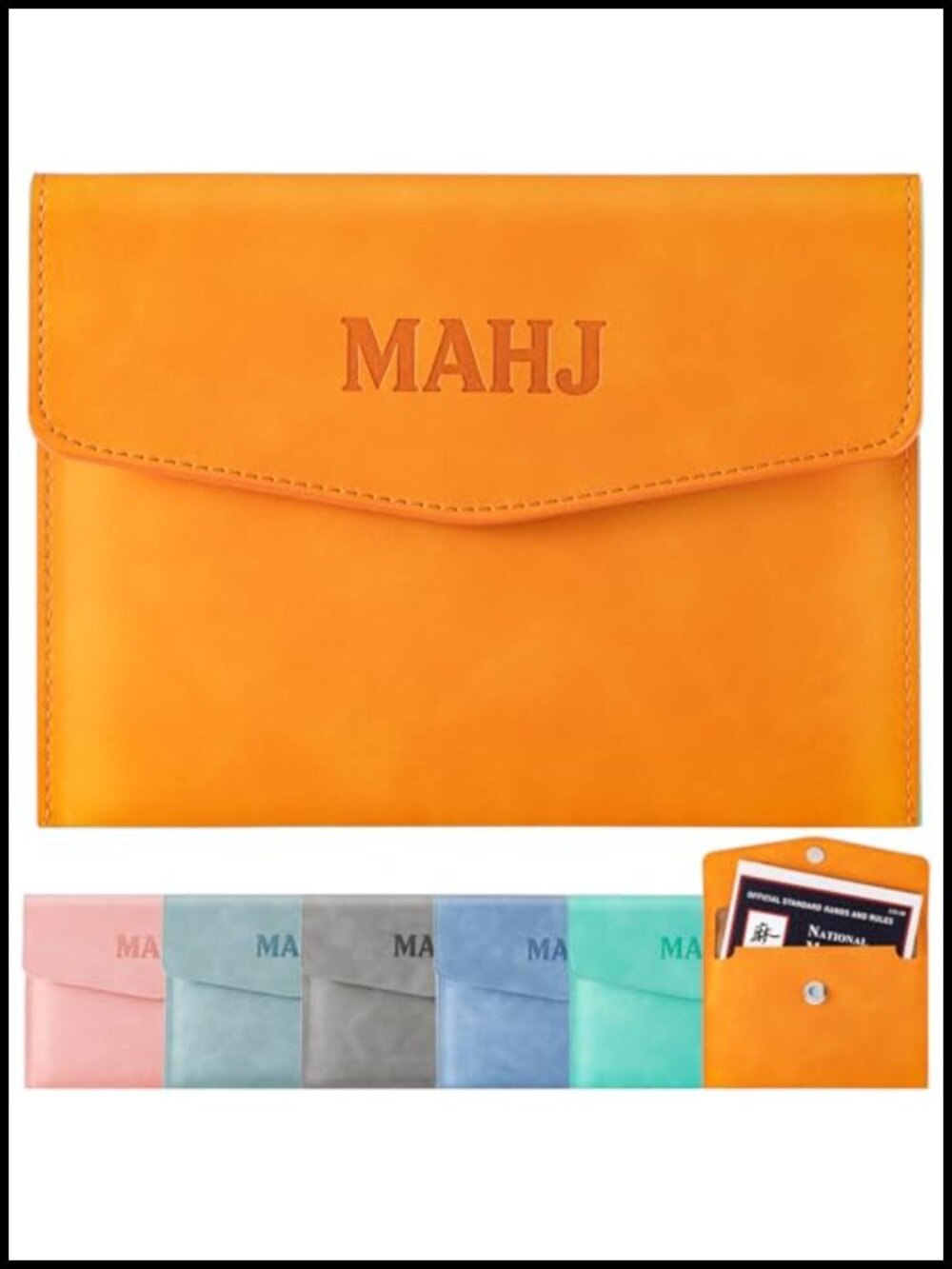 PU Leather Mahjong Card Holder Magnetic Snap Closure Portable Travel Organizer